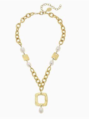 Modern! Susan Shaw Gold Square Freshwater Pearl Necklace — Elegant Statement